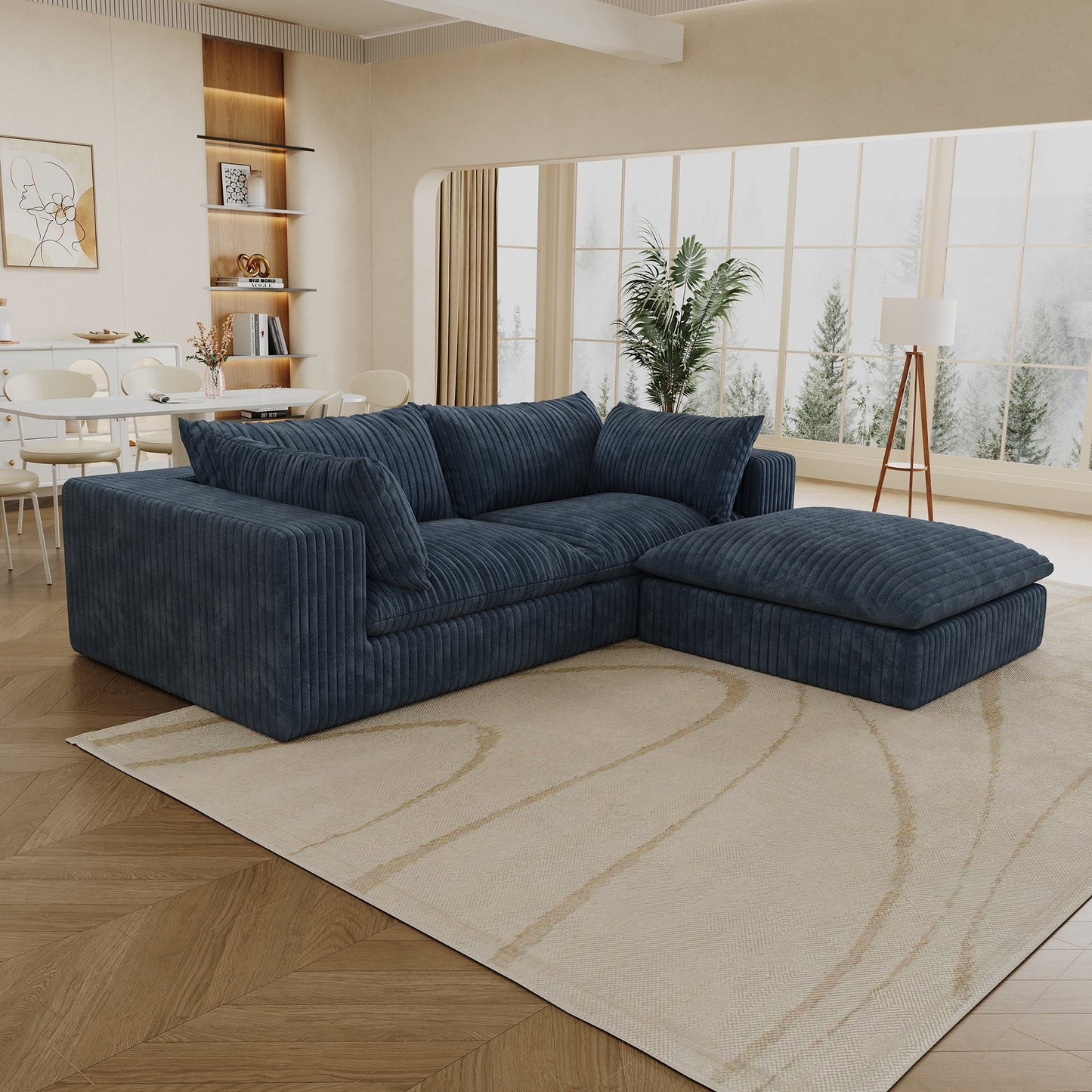 39.8' Cloud Sofa,Corduroy Fabric,Deep Seat Couches,Double - layer design,Removable Cushion,No Assembly, DIY Combination for Living room, Bedroom,Conference room ,Apartment,Blue - 1st Choice Furniture Direct