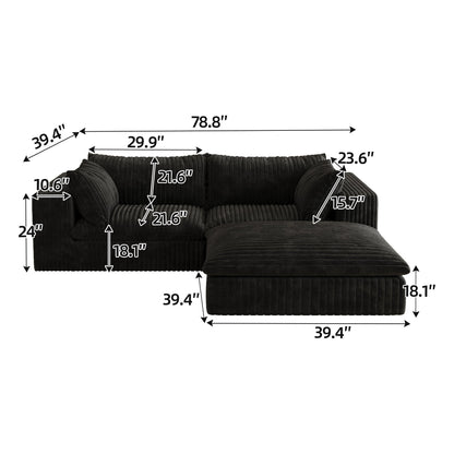 39.8' Cloud Sofa,Corduroy Fabric,Deep Seat Couches,Double - layer design,Removable Cushion,No Assembly, DIY Combination for Living room, Bedroom,Conference room ,Apartment,Black - 1st Choice Furniture Direct