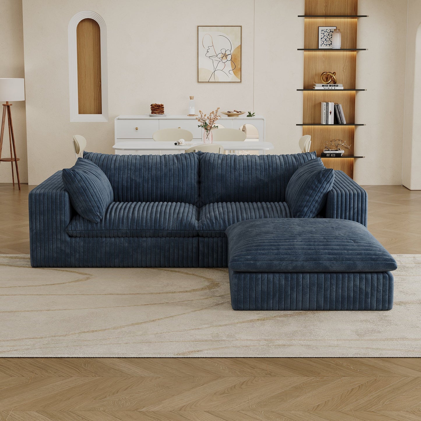 39.8' Cloud Sofa,Corduroy Fabric,Deep Seat Couches,Double - layer design,Removable Cushion,No Assembly, DIY Combination for Living room, Bedroom,Conference room ,Apartment,Blue - 1st Choice Furniture Direct