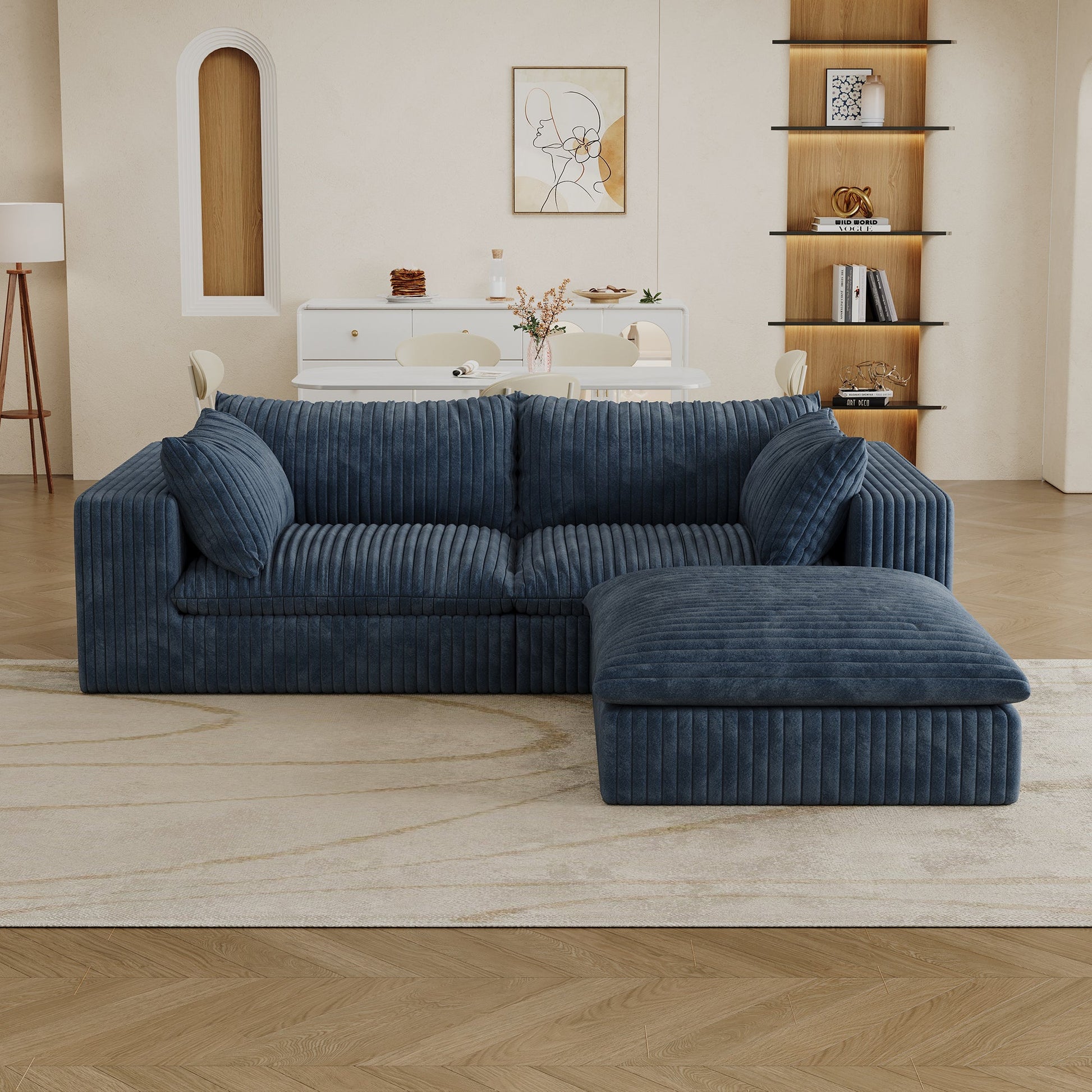 39.8' Cloud Sofa,Corduroy Fabric,Deep Seat Couches,Double - layer design,Removable Cushion,No Assembly, DIY Combination for Living room, Bedroom,Conference room ,Apartment,Blue - 1st Choice Furniture Direct