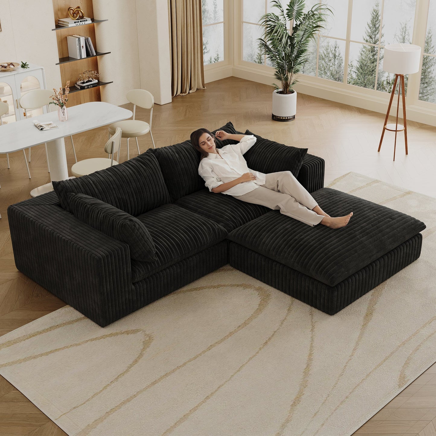 39.8' Cloud Sofa,Corduroy Fabric,Deep Seat Couches,Double - layer design,Removable Cushion,No Assembly, DIY Combination for Living room, Bedroom,Conference room ,Apartment,Black - 1st Choice Furniture Direct