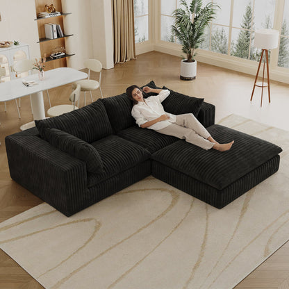 39.8' Cloud Sofa,Corduroy Fabric,Deep Seat Couches,Double - layer design,Removable Cushion,No Assembly, DIY Combination for Living room, Bedroom,Conference room ,Apartment,Black - 1st Choice Furniture Direct
