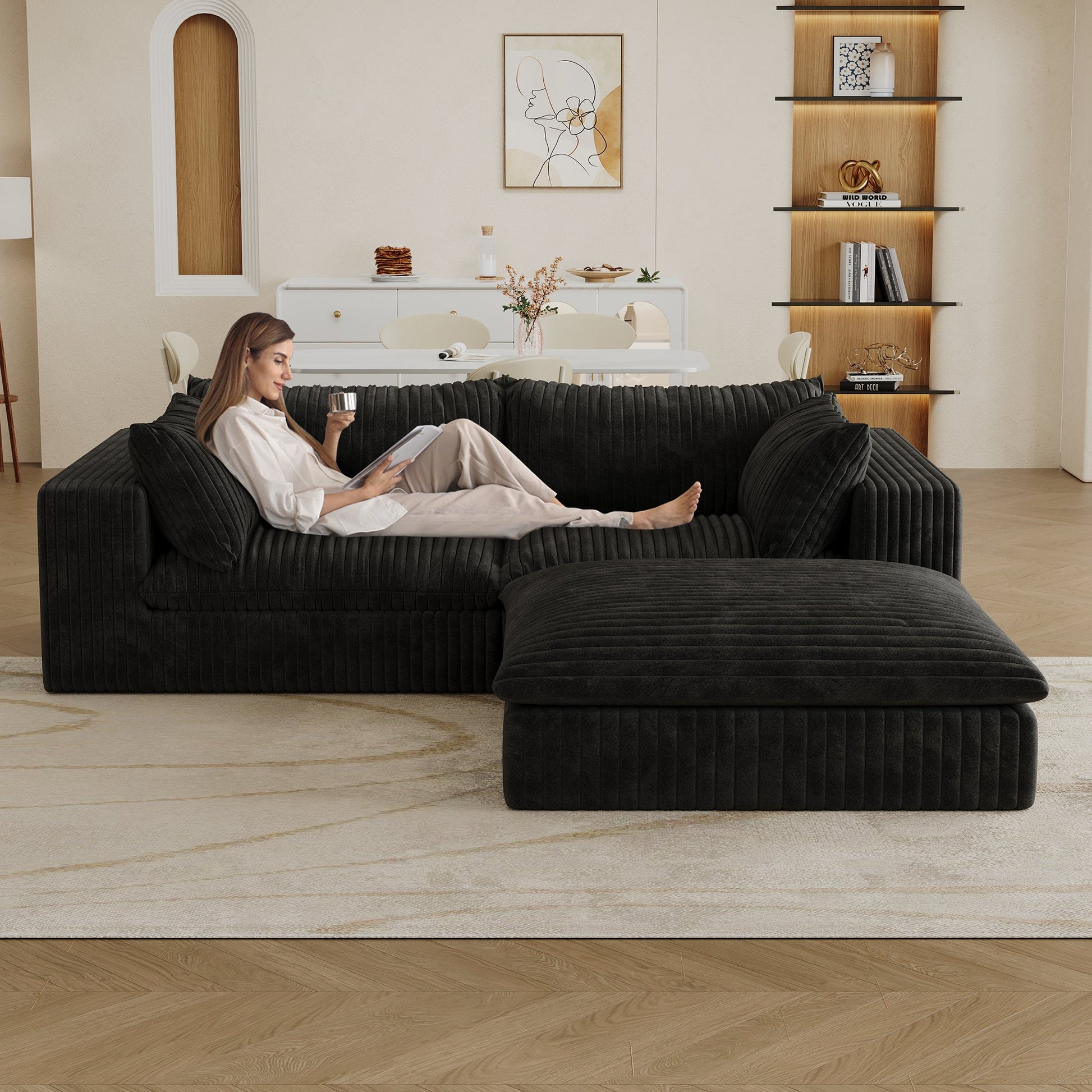 39.8' Cloud Sofa,Corduroy Fabric,Deep Seat Couches,Double - layer design,Removable Cushion,No Assembly, DIY Combination for Living room, Bedroom,Conference room ,Apartment,Black - 1st Choice Furniture Direct