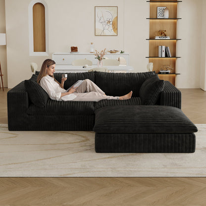 39.8' Cloud Sofa,Corduroy Fabric,Deep Seat Couches,Double - layer design,Removable Cushion,No Assembly, DIY Combination for Living room, Bedroom,Conference room ,Apartment,Black - 1st Choice Furniture Direct