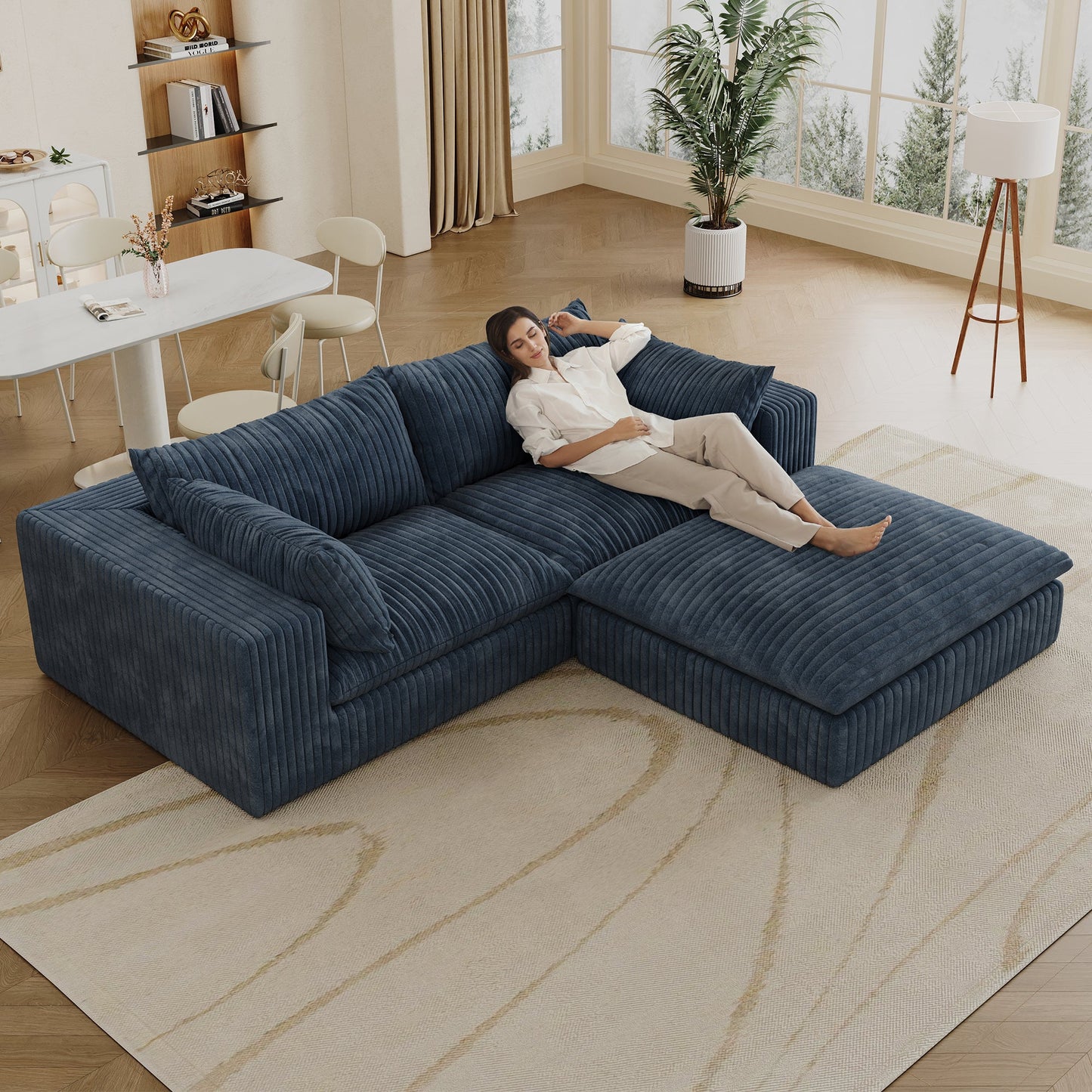 39.8' Cloud Sofa,Corduroy Fabric,Deep Seat Couches,Double - layer design,Removable Cushion,No Assembly, DIY Combination for Living room, Bedroom,Conference room ,Apartment,Blue - 1st Choice Furniture Direct