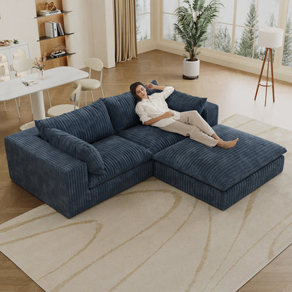 39.8' Cloud Sofa,Corduroy Fabric,Deep Seat Couches,Double - layer design,Removable Cushion,No Assembly, DIY Combination for Living room, Bedroom,Conference room ,Apartment,Blue - 1st Choice Furniture Direct