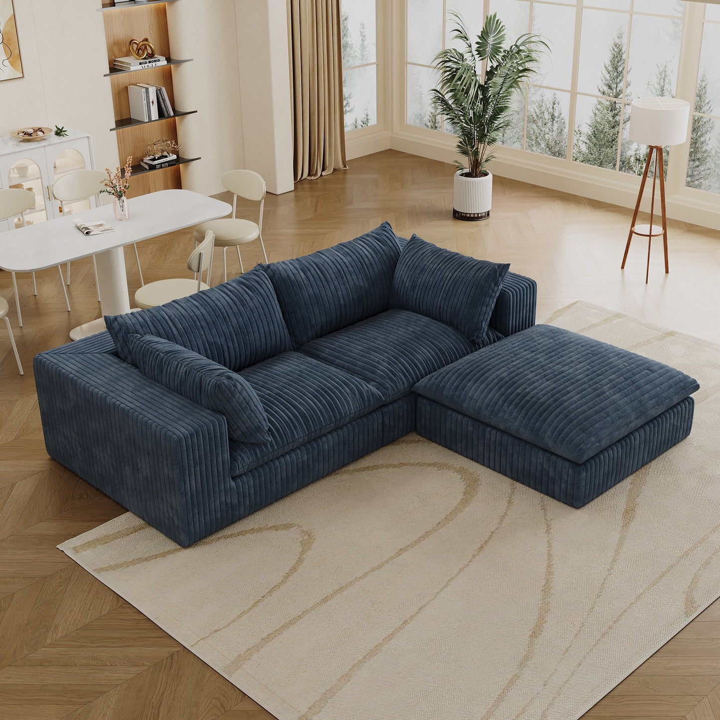 39.8' Cloud Sofa,Corduroy Fabric,Deep Seat Couches,Double - layer design,Removable Cushion,No Assembly, DIY Combination for Living room, Bedroom,Conference room ,Apartment,Blue - 1st Choice Furniture Direct