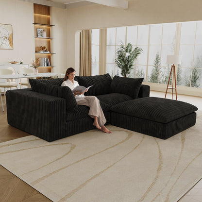 39.8' Cloud Sofa,Corduroy Fabric,Deep Seat Couches,Double - layer design,Removable Cushion,No Assembly, DIY Combination for Living room, Bedroom,Conference room ,Apartment,Black - 1st Choice Furniture Direct