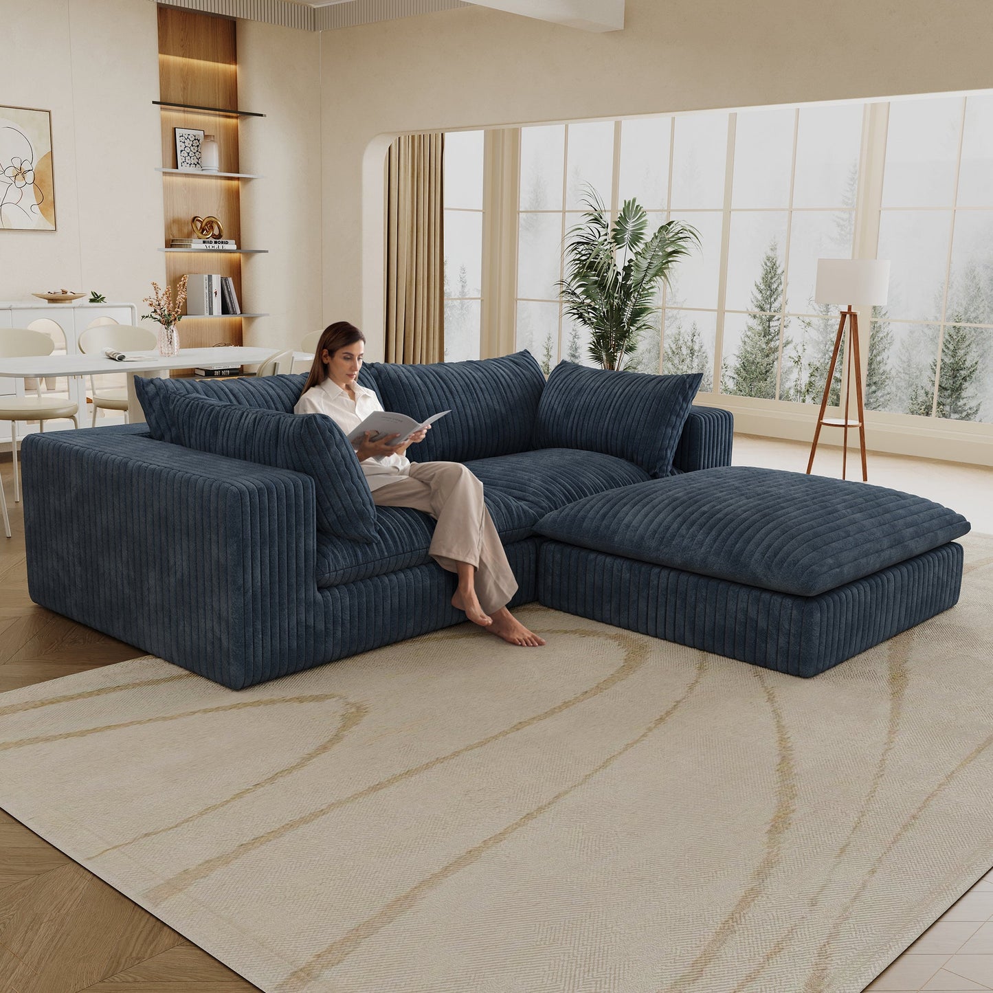 39.8' Cloud Sofa,Corduroy Fabric,Deep Seat Couches,Double - layer design,Removable Cushion,No Assembly, DIY Combination for Living room, Bedroom,Conference room ,Apartment,Blue - 1st Choice Furniture Direct