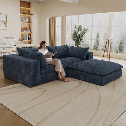 39.8' Cloud Sofa,Corduroy Fabric,Deep Seat Couches,Double - layer design,Removable Cushion,No Assembly, DIY Combination for Living room, Bedroom,Conference room ,Apartment,Blue - 1st Choice Furniture Direct