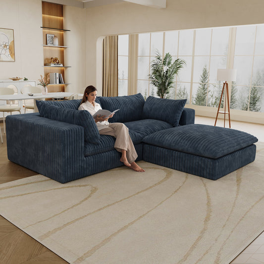 39.8' Cloud Sofa,Corduroy Fabric,Deep Seat Couches,Double - layer design,Removable Cushion,No Assembly, DIY Combination for Living room, Bedroom,Conference room ,Apartment,Blue - 1st Choice Furniture Direct