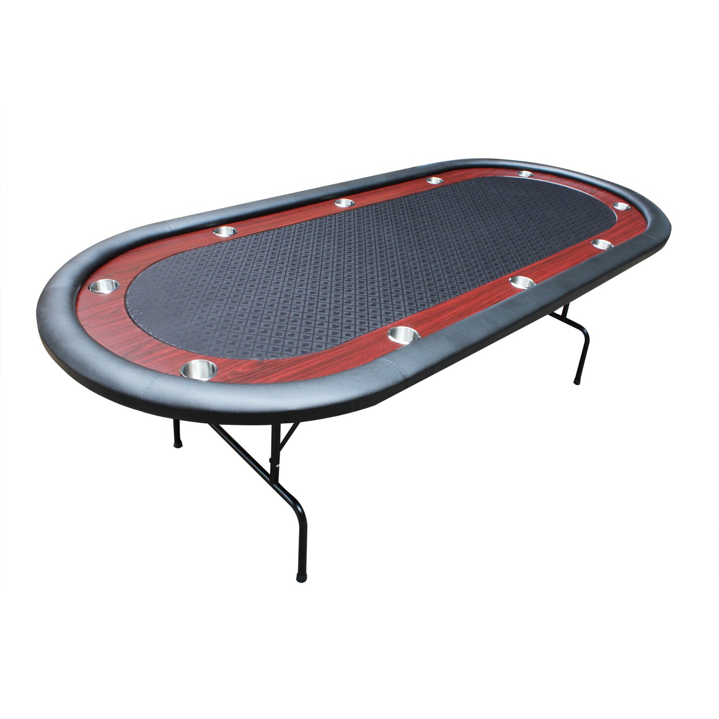 96' Light Series Foldable Poker Table with Wooden Racetrack Felt Stainless Legs Cup Holders Black