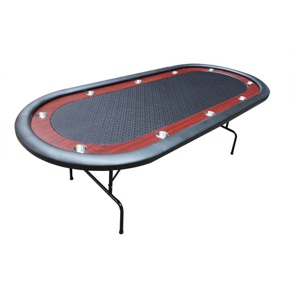 96' Light Series Foldable Poker Table with Wooden Racetrack Felt Stainless Legs Cup Holders Black
