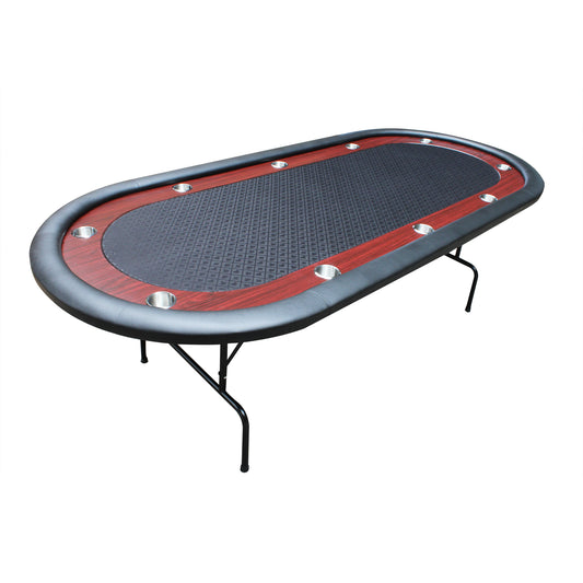 96' Light Series Foldable Poker Table with Wooden Racetrack Felt Stainless Legs Cup Holders Black