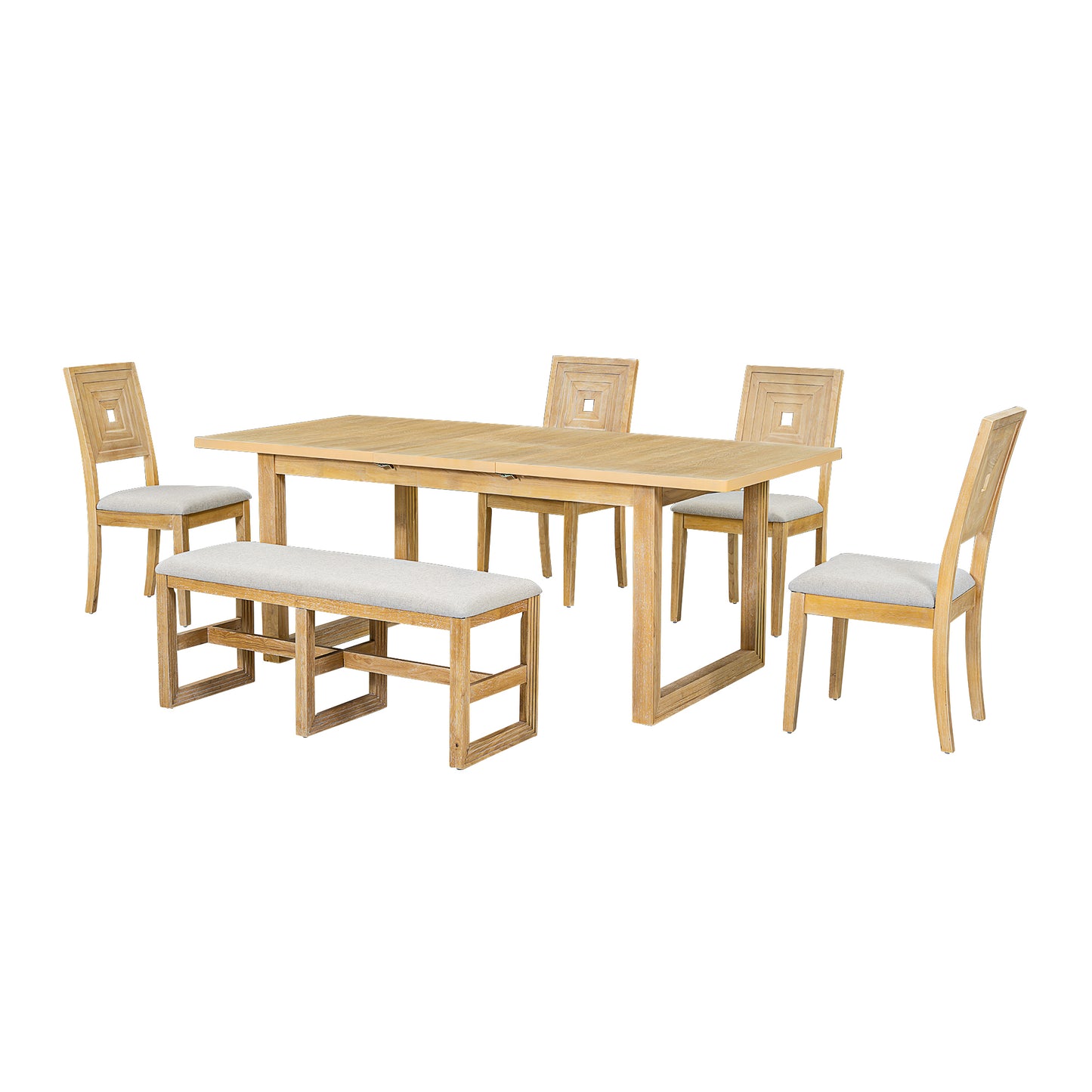 1st Choice Modern 78" 6-Piece Extendable Dining Table Set in Natural