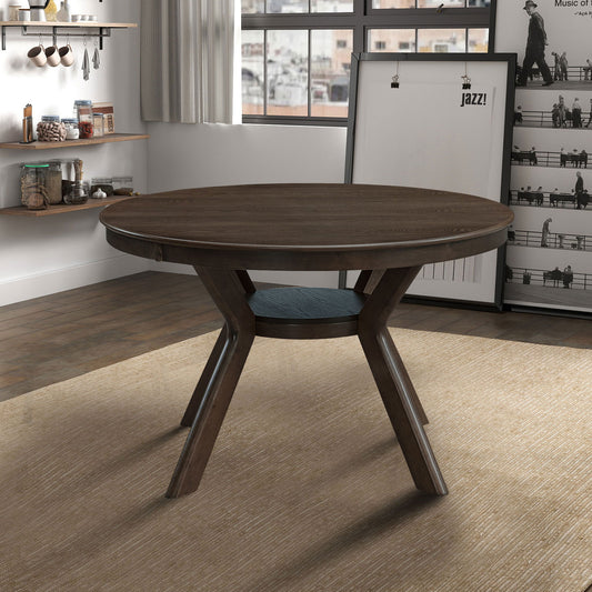 47.24''Round Rubber Wood Dining Table for 4-6 with Wooden Trestle Pedestal Base,Modern Kitchen Wooden Table Dinner Table for Dining Room, Living Room,Brown(1 Table)
