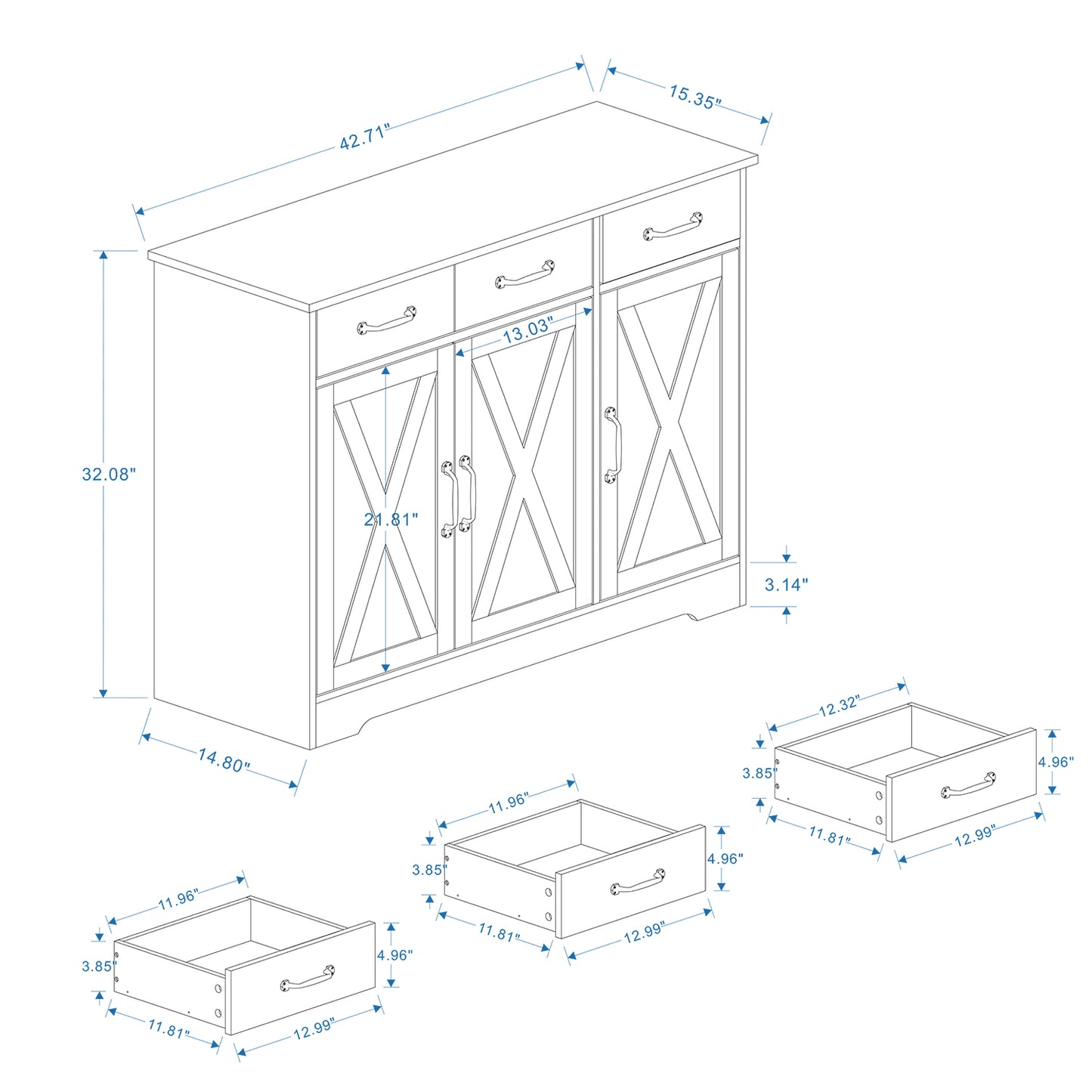 1st Choice Versatile White Sideboard Buffet Cabinet