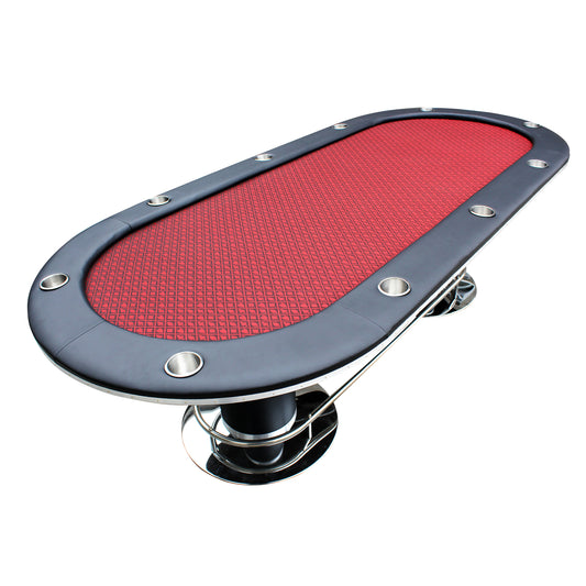 Elite 96' Poker Table for 10 Players Casino Games Oval with Speed Cloth Felt Playing Surface Pedestal Base Cup Holders Red