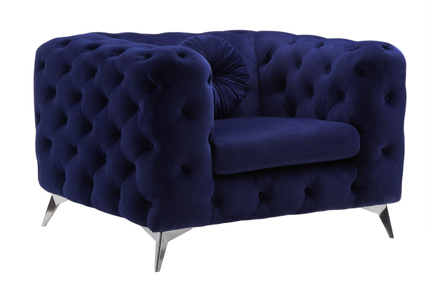 Blue Velvet Accent Chair with Button Tufting