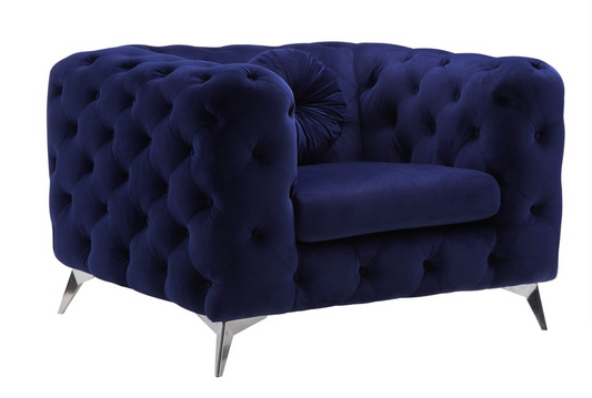 Blue Velvet Accent Chair with Button Tufting