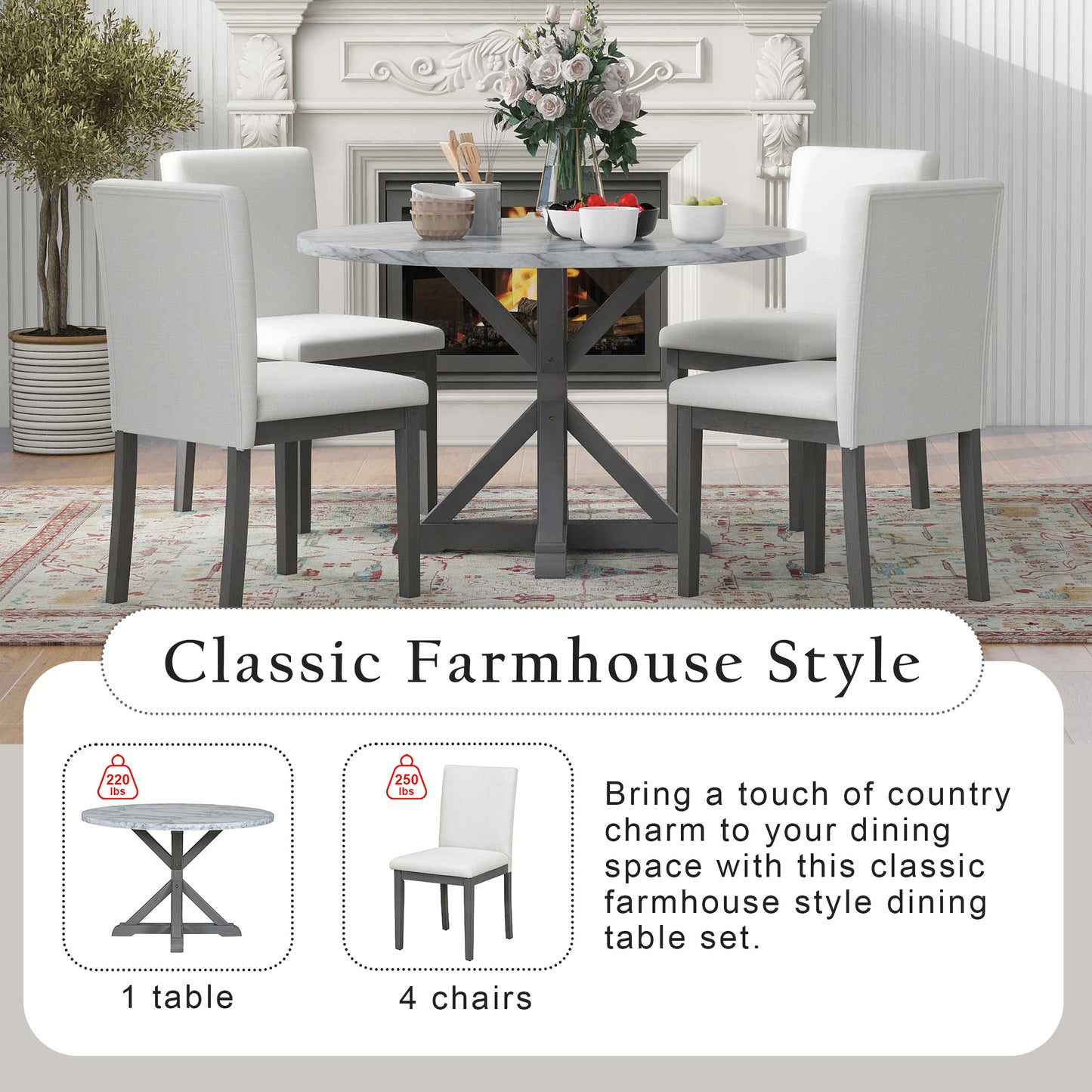 1st Choice 5-Piece Style Dining Table Set with 4 Upholstered Chairs