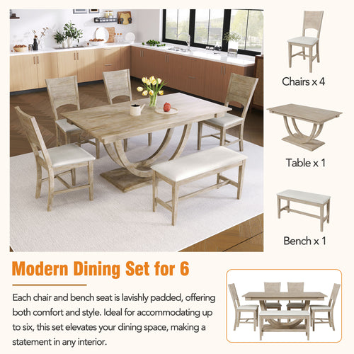 1st Choice 6-Piece Modern Dining Set | Solid Wood | Padded Chairs & Bench