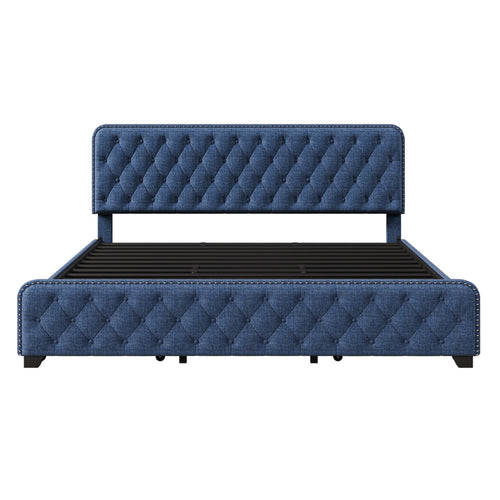 1st Choice Upholstered Platform King Bed Frame with Four Drawers in Blue