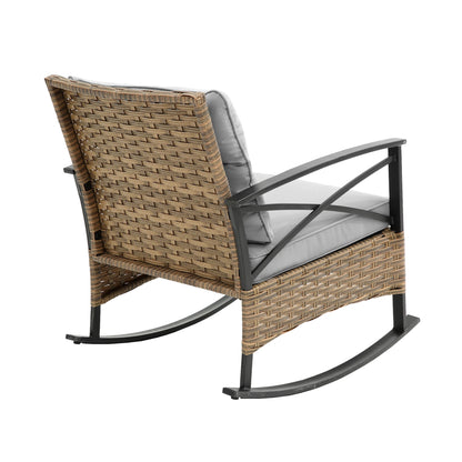 3pcs rocking rattan set wholesale leisure chair outdoor rattan rocking chair set grey - 1st Choice Furniture Direct