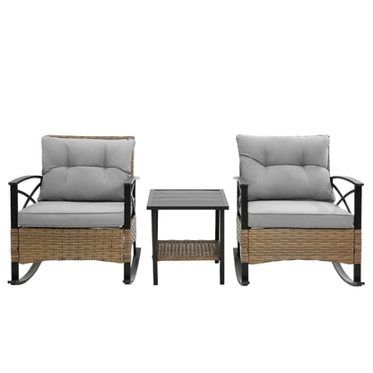 3pcs rocking rattan set wholesale leisure chair outdoor rattan rocking chair set grey - 1st Choice Furniture Direct