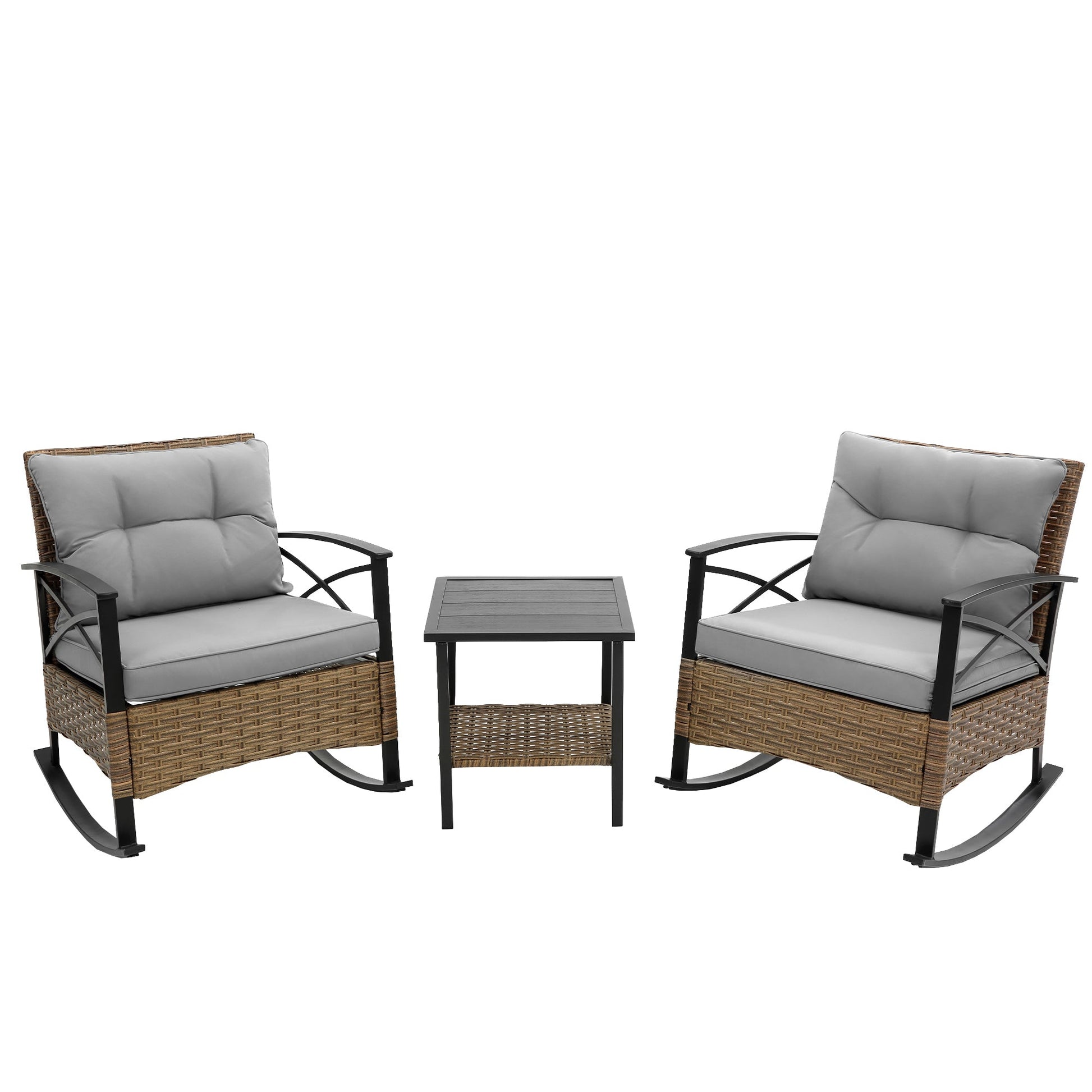 3pcs rocking rattan set wholesale leisure chair outdoor rattan rocking chair set grey - 1st Choice Furniture Direct