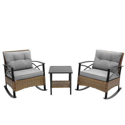 3pcs rocking rattan set wholesale leisure chair outdoor rattan rocking chair set grey - 1st Choice Furniture Direct