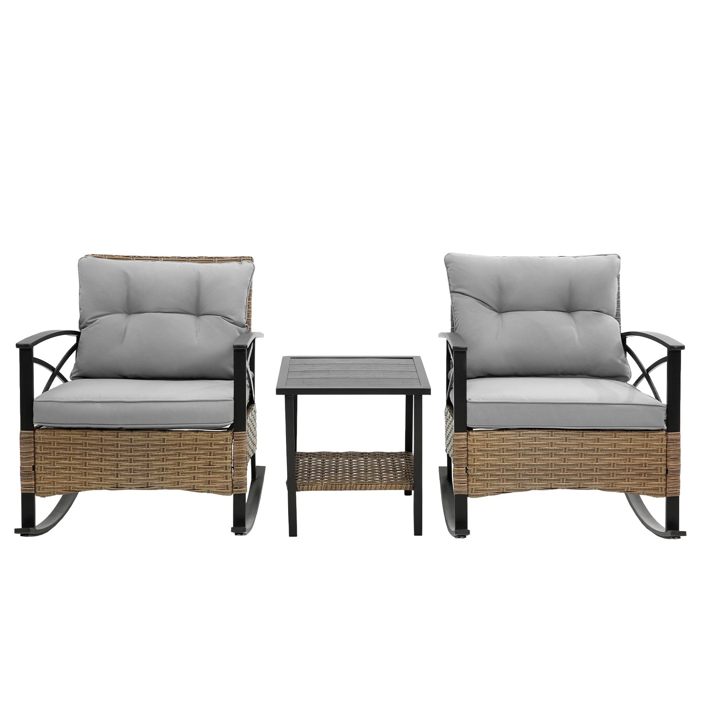3pcs rocking rattan set wholesale leisure chair outdoor rattan rocking chair set grey - 1st Choice Furniture Direct