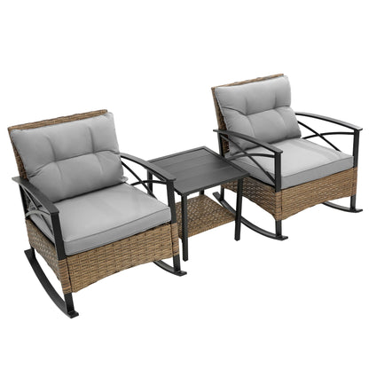 3pcs rocking rattan set wholesale leisure chair outdoor rattan rocking chair set grey - 1st Choice Furniture Direct
