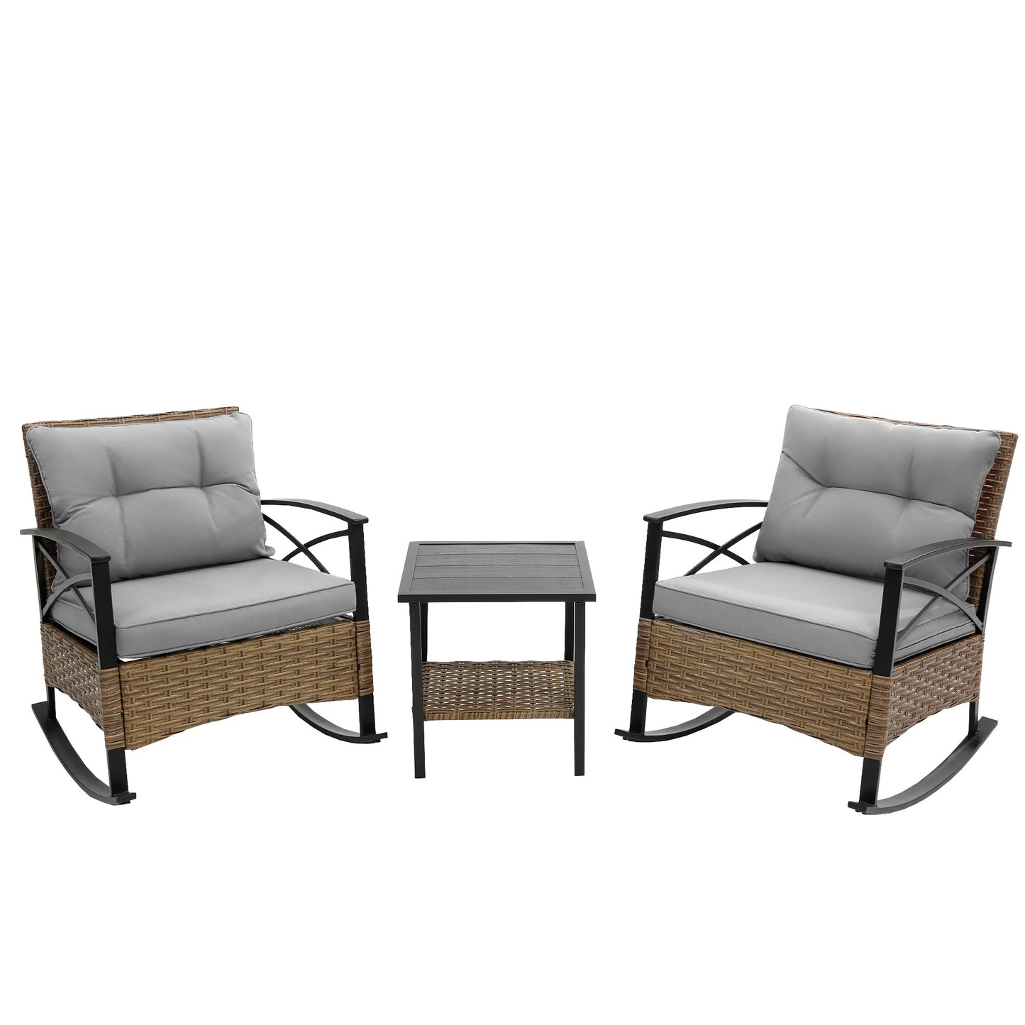 3pcs rocking rattan set wholesale leisure chair outdoor rattan rocking chair set grey - 1st Choice Furniture Direct