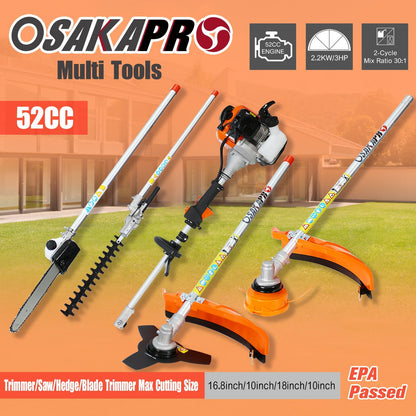 4 in 1 Multi - Functional Trimming Tool, 52CC 2 - Cycle Garden Tool System with Gas Pole Saw, Hedge Trimmer, Grass Trimmer, and Brush Cutter EPA Compliant - 1st Choice Furniture Direct
