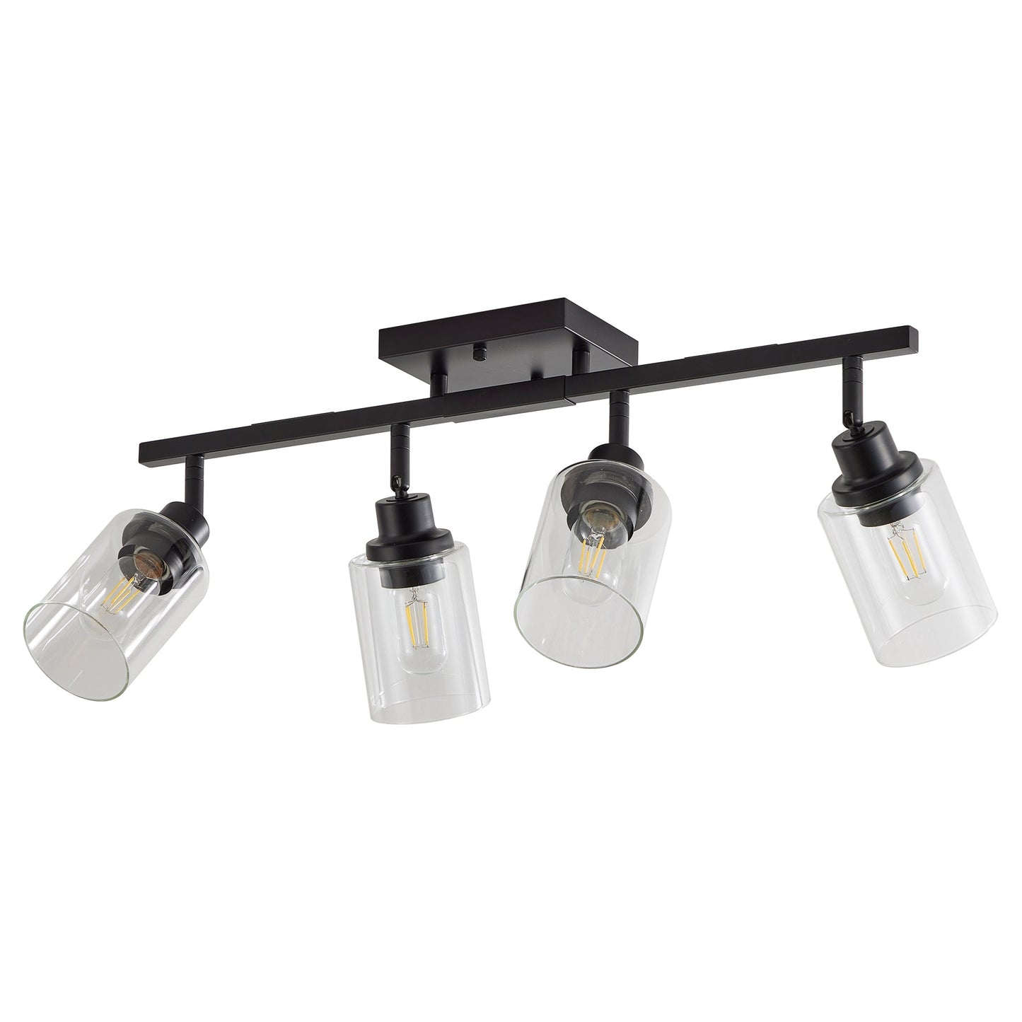 4 - Lights Track Lighting Fixtures Ceiling with Clear Glass Shades, Modern Black Semi Flush Mount Ceiling Light, Rotatable Wall Mount Ceiling Lamp for Kitchen Hallway Bedroom(Bulb Not Included) - 1st Choice Furniture Direct