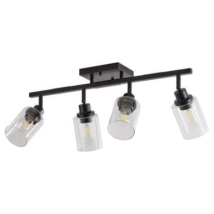 4 - Lights Track Lighting Fixtures Ceiling with Clear Glass Shades, Modern Black Semi Flush Mount Ceiling Light, Rotatable Wall Mount Ceiling Lamp for Kitchen Hallway Bedroom(Bulb Not Included) - 1st Choice Furniture Direct