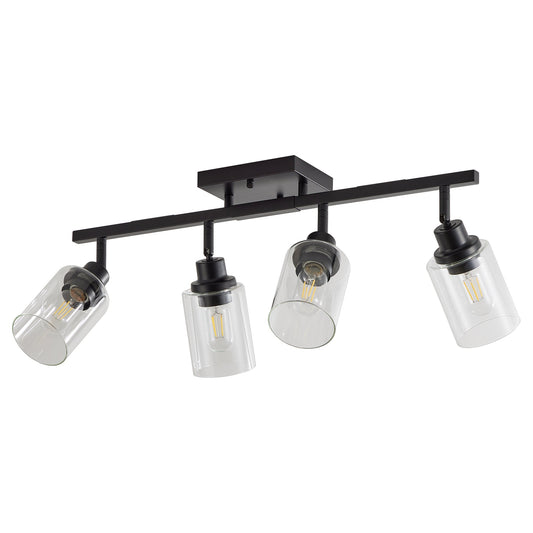 4 - Lights Track Lighting Fixtures Ceiling with Clear Glass Shades, Modern Black Semi Flush Mount Ceiling Light, Rotatable Wall Mount Ceiling Lamp for Kitchen Hallway Bedroom(Bulb Not Included) - 1st Choice Furniture Direct