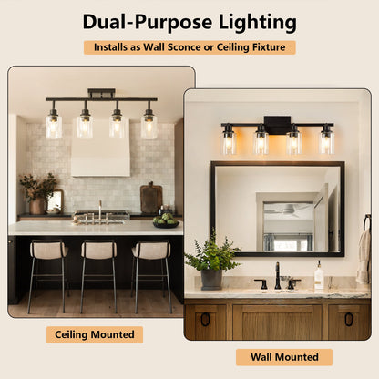 4 - Lights Track Lighting Fixtures Ceiling with Clear Glass Shades, Modern Black Semi Flush Mount Ceiling Light, Rotatable Wall Mount Ceiling Lamp for Kitchen Hallway Bedroom(Bulb Not Included) - 1st Choice Furniture Direct