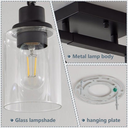 4 - Lights Track Lighting Fixtures Ceiling with Clear Glass Shades, Modern Black Semi Flush Mount Ceiling Light, Rotatable Wall Mount Ceiling Lamp for Kitchen Hallway Bedroom(Bulb Not Included) - 1st Choice Furniture Direct