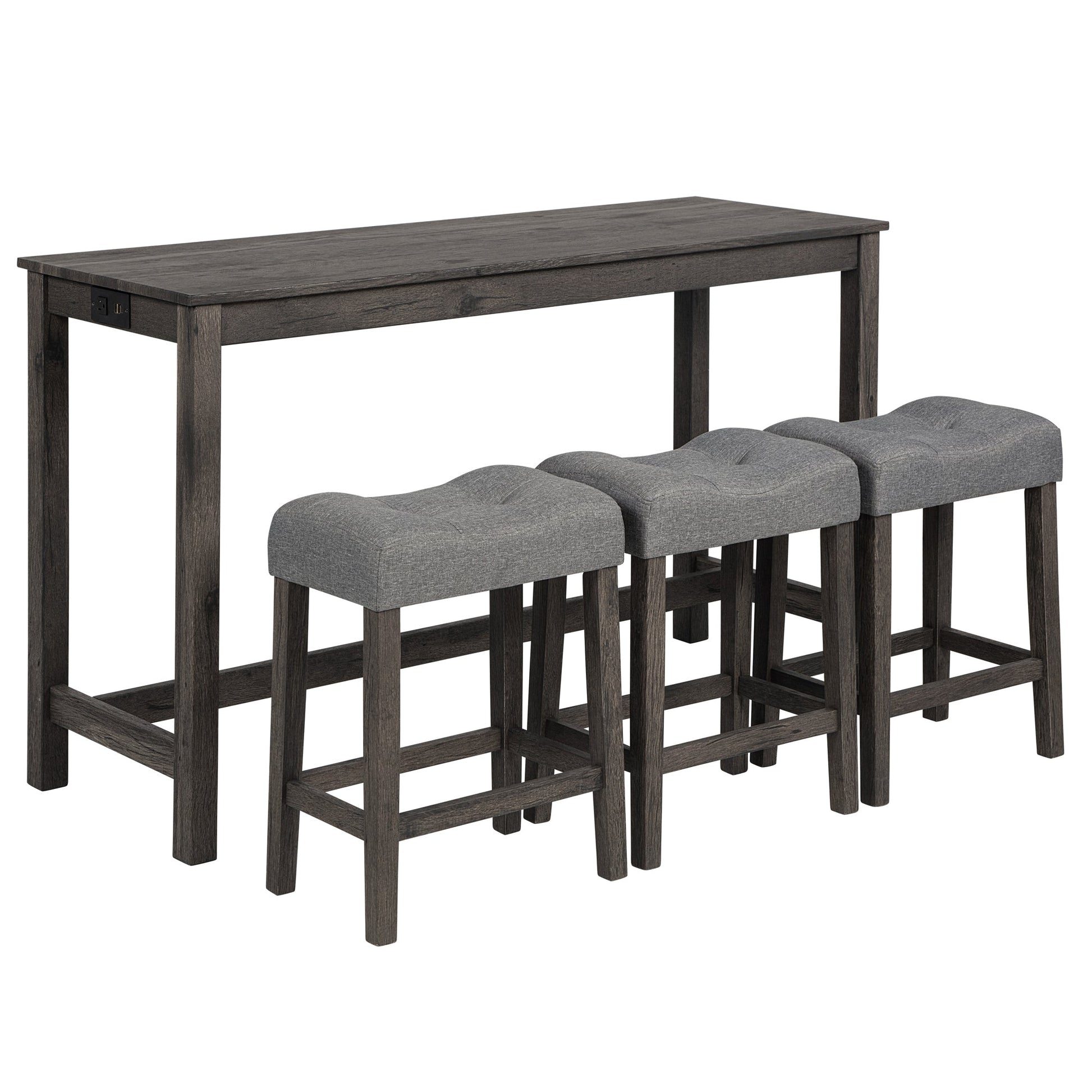 4 Piece Bar Table Set with Power Outlet, Bar Table Set with Chairs, Sofa Bar Table with Stools, Behind Couch Table with 3 Padded Stools, for Living Room, Dining room, Dark Gray - 1st Choice Furniture Direct