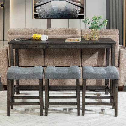 4 Piece Bar Table Set with Power Outlet, Bar Table Set with Chairs, Sofa Bar Table with Stools, Behind Couch Table with 3 Padded Stools, for Living Room, Dining room, Dark Gray - 1st Choice Furniture Direct