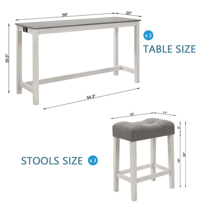 4 - Piece Bar Table Set with Power Outlet | Behind Couch Table & 3 Stools (White & Grey) - 1st Choice Furniture Direct
