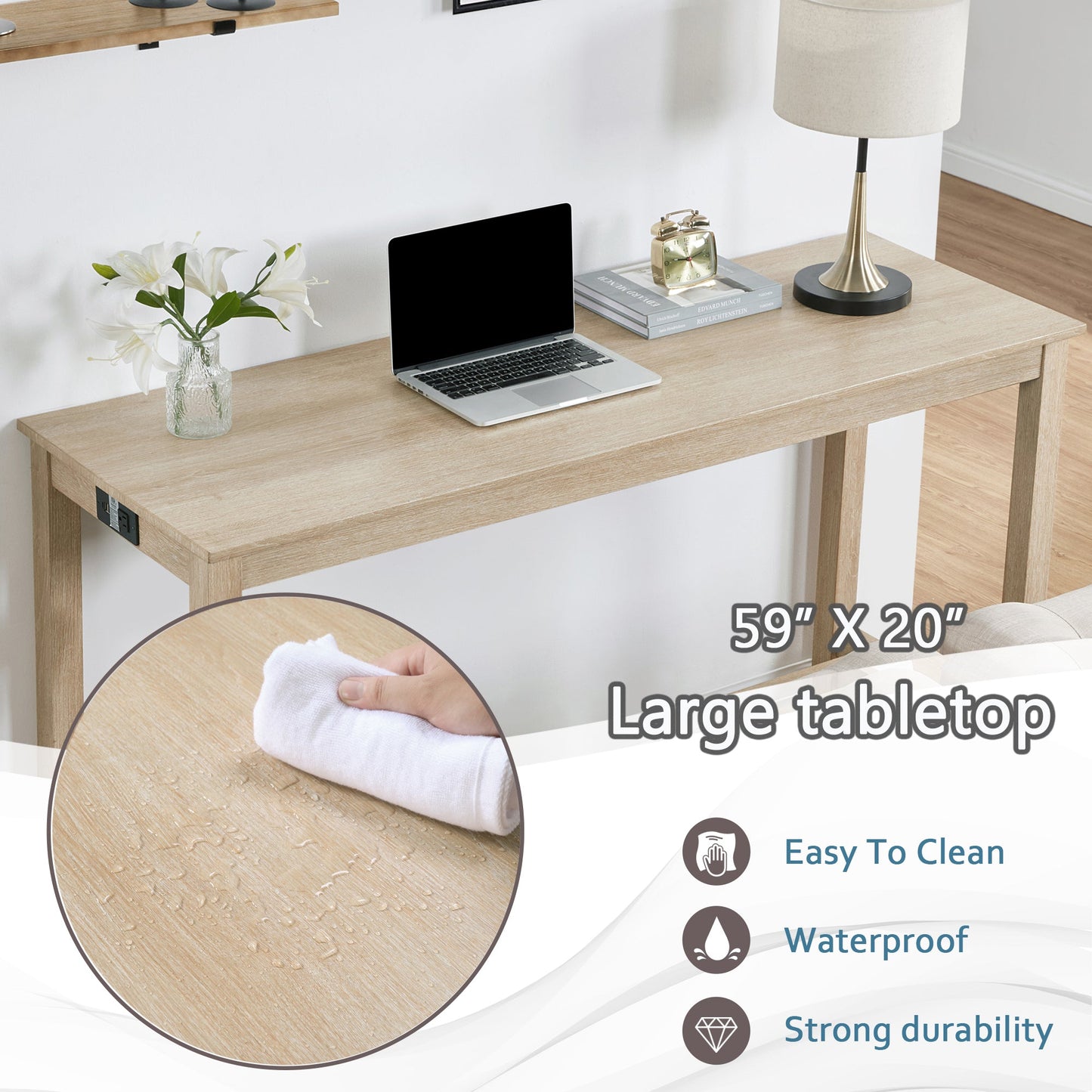 4 - Piece Bar Table Set with Power Outlet | Light Oak Sofa Table with 3 Stools - 1st Choice Furniture Direct