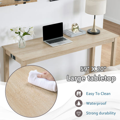 4 - Piece Bar Table Set with Power Outlet | Light Oak Sofa Table with 3 Stools - 1st Choice Furniture Direct