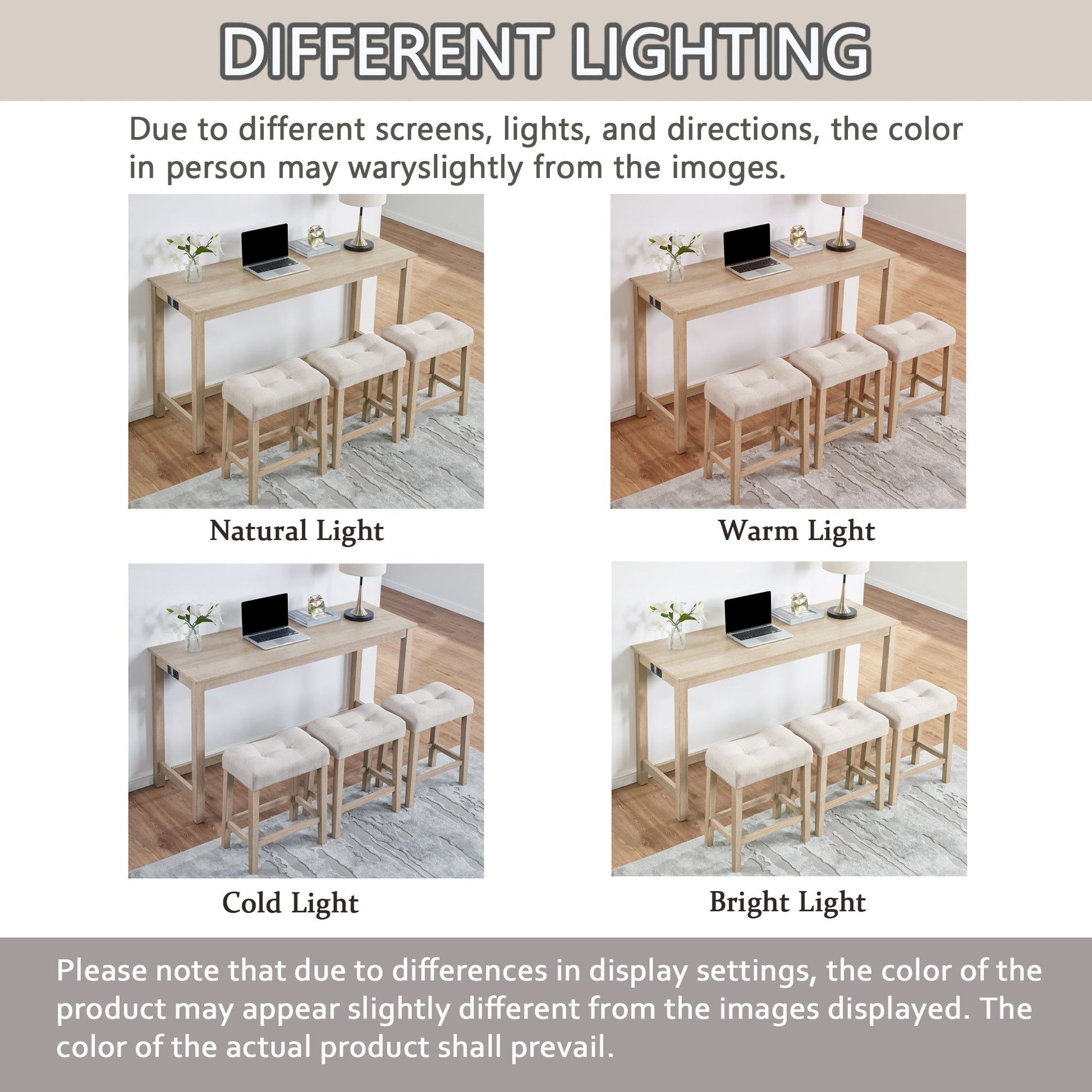 4 - Piece Bar Table Set with Power Outlet | Light Oak Sofa Table with 3 Stools - 1st Choice Furniture Direct
