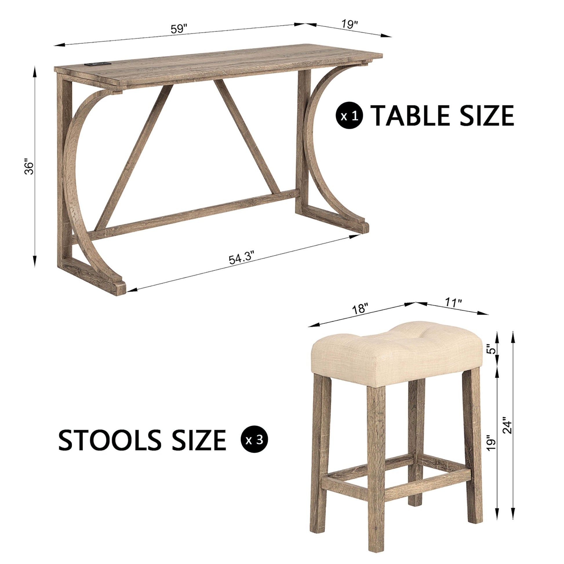 4 - Piece Bar Table Set with Power Outlet | Rustic Brown Dining Table & 3 Stools - 1st Choice Furniture Direct