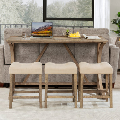 4 - Piece Bar Table Set with Power Outlet | Rustic Brown Dining Table & 3 Stools - 1st Choice Furniture Direct