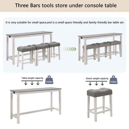 4 - Piece Bar Table Set with Power Outlet | White & Grey Sofa Table with 3 Stools - 1st Choice Furniture Direct