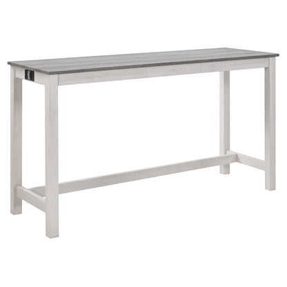 4 - Piece Bar Table Set with Power Outlet | White & Grey Sofa Table with 3 Stools - 1st Choice Furniture Direct